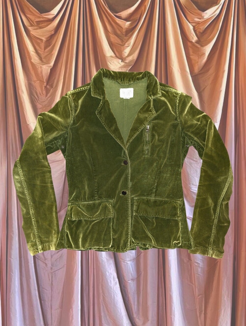 Vintage Nili Lotan Olive Green Velvet Blazer 100% Cotton Size 6